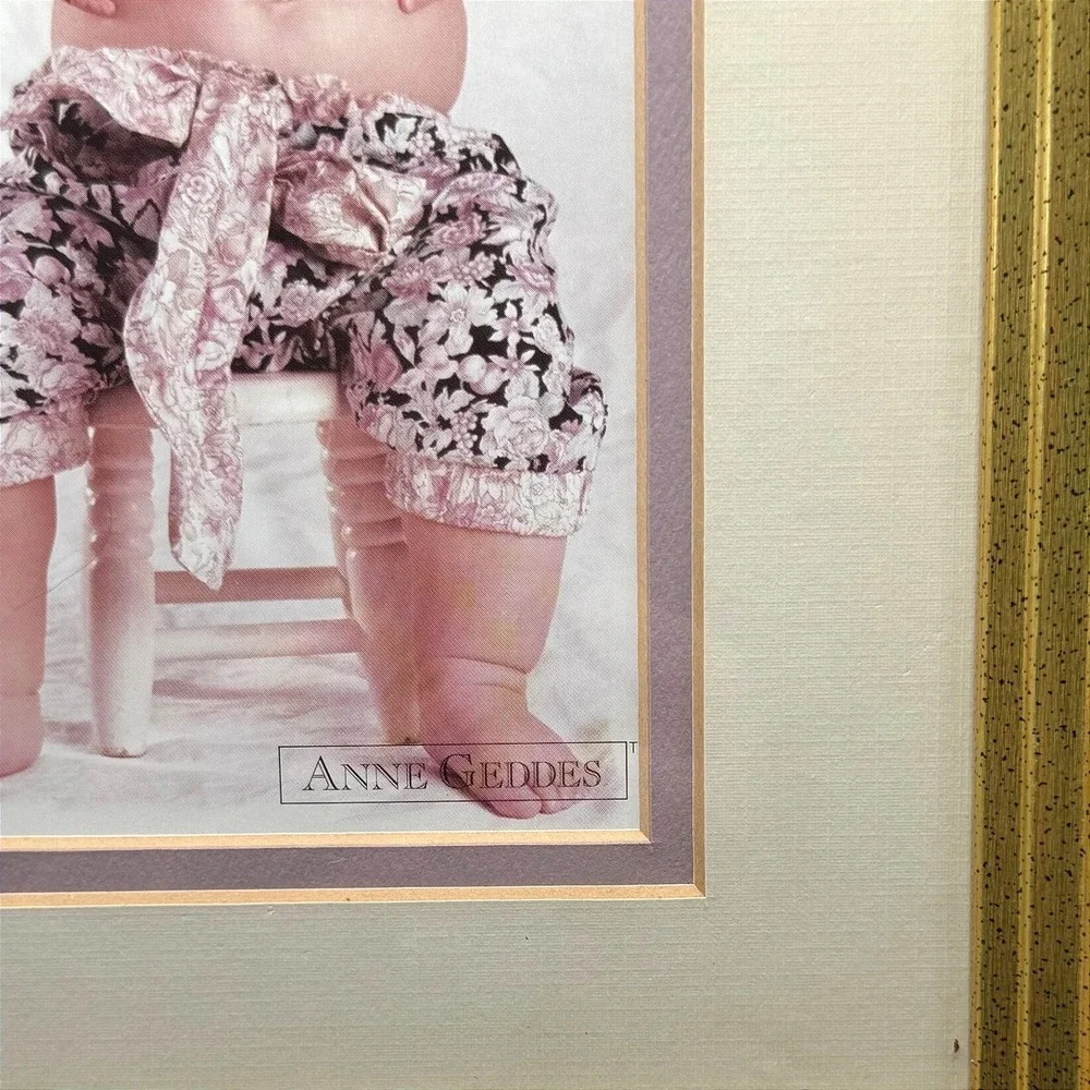 Vintage Anne Geddes Baby Print Framed Nursery‎ Wall Art Pink Double Matted